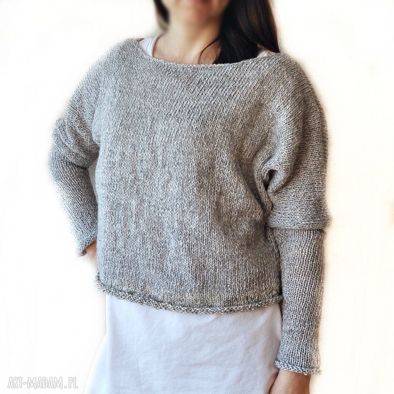 Oversize bluzka - sweter ręcznie robiony w szarym kolorze