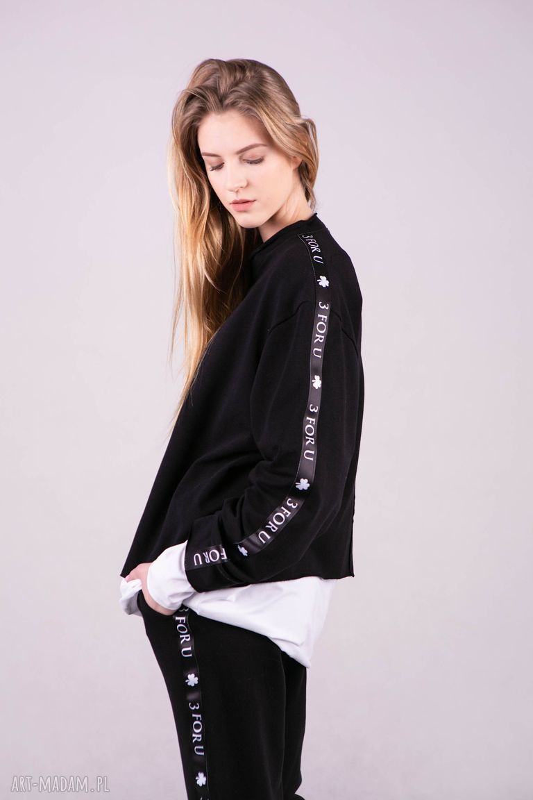 Czarna bluzka sportowa MONICA oversize z lampasem