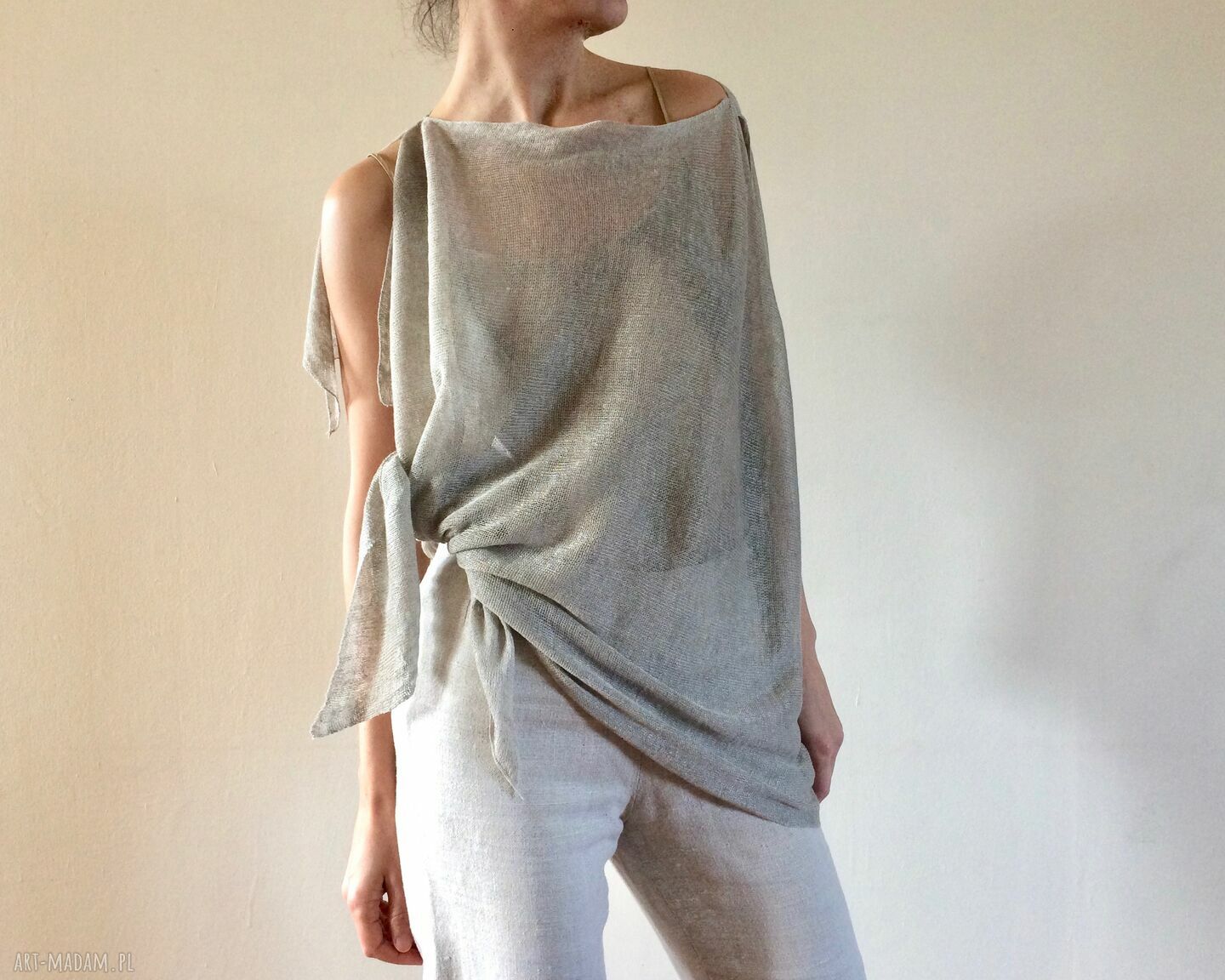 Ręcznie robione ponczo z naturalnego lnu lniana bluzka w stylu casual