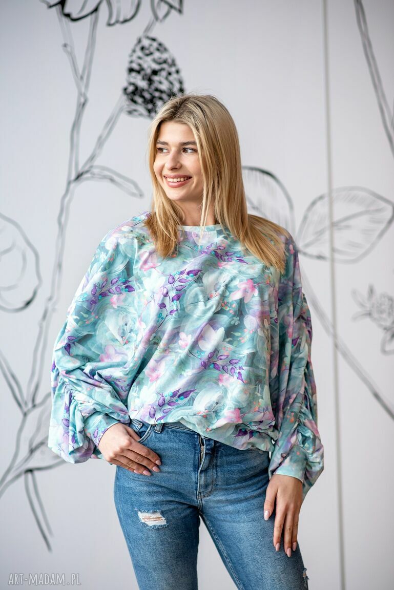  Bluzka z marszczonym rękawem mgiełka handmade