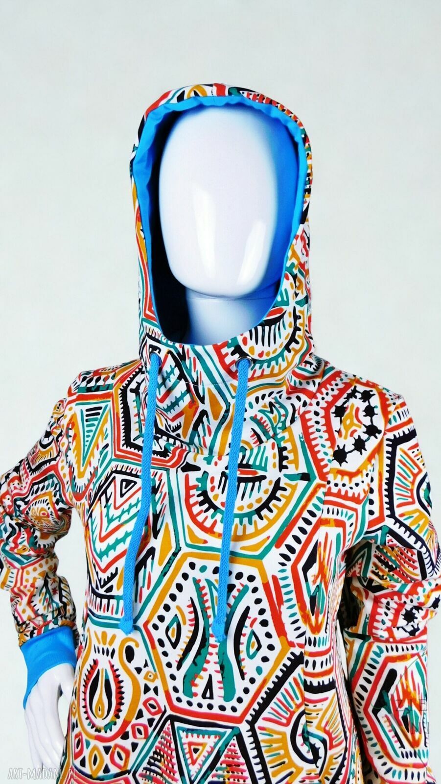 Bluzo-tunika damska AZTECKI STYL z kapturem (kominem) - handmade