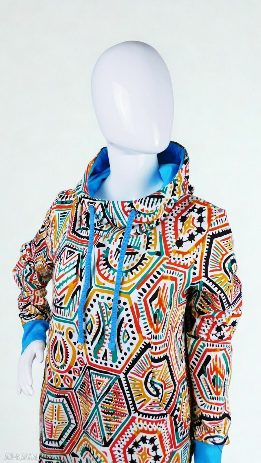 Bluzo-tunika damska AZTECKI STYL z kapturem (kominem) - handmade