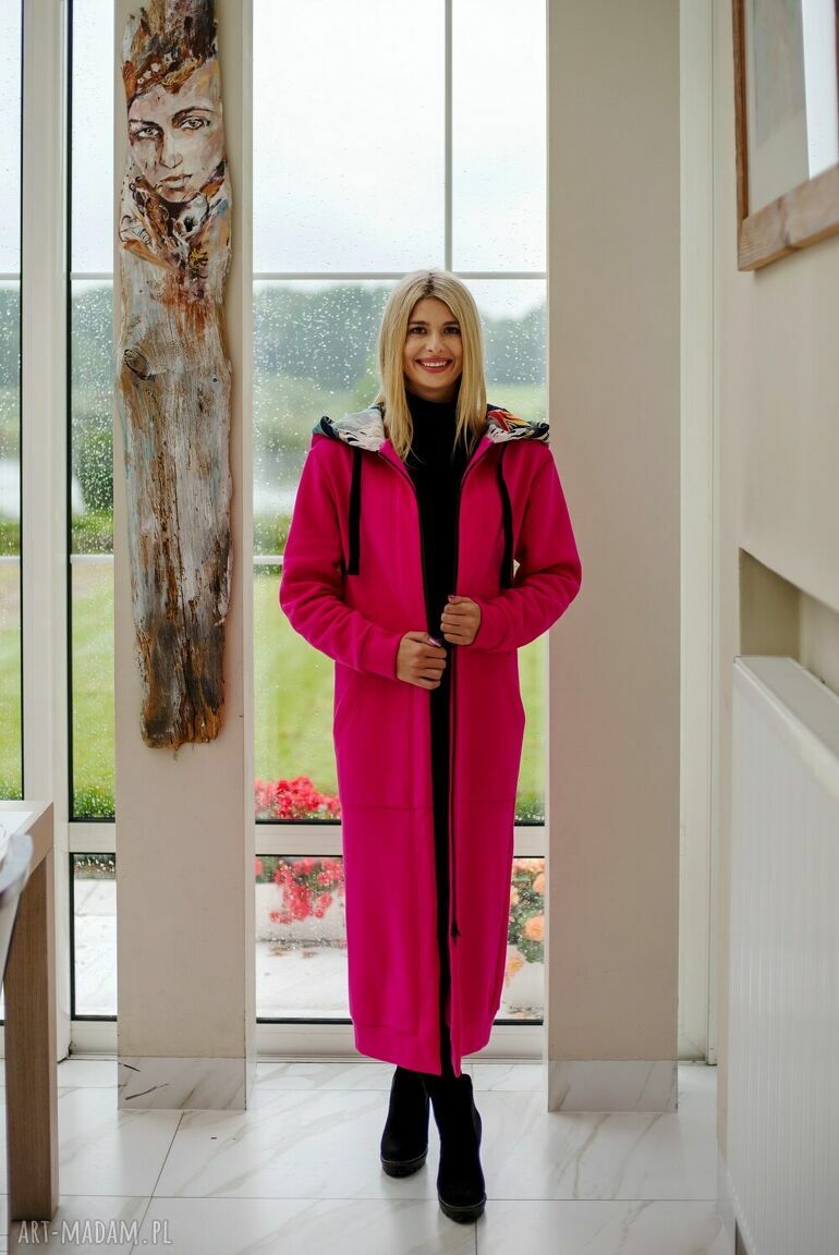 płaszcze: Mega długa bluza różowa ręcznie robione