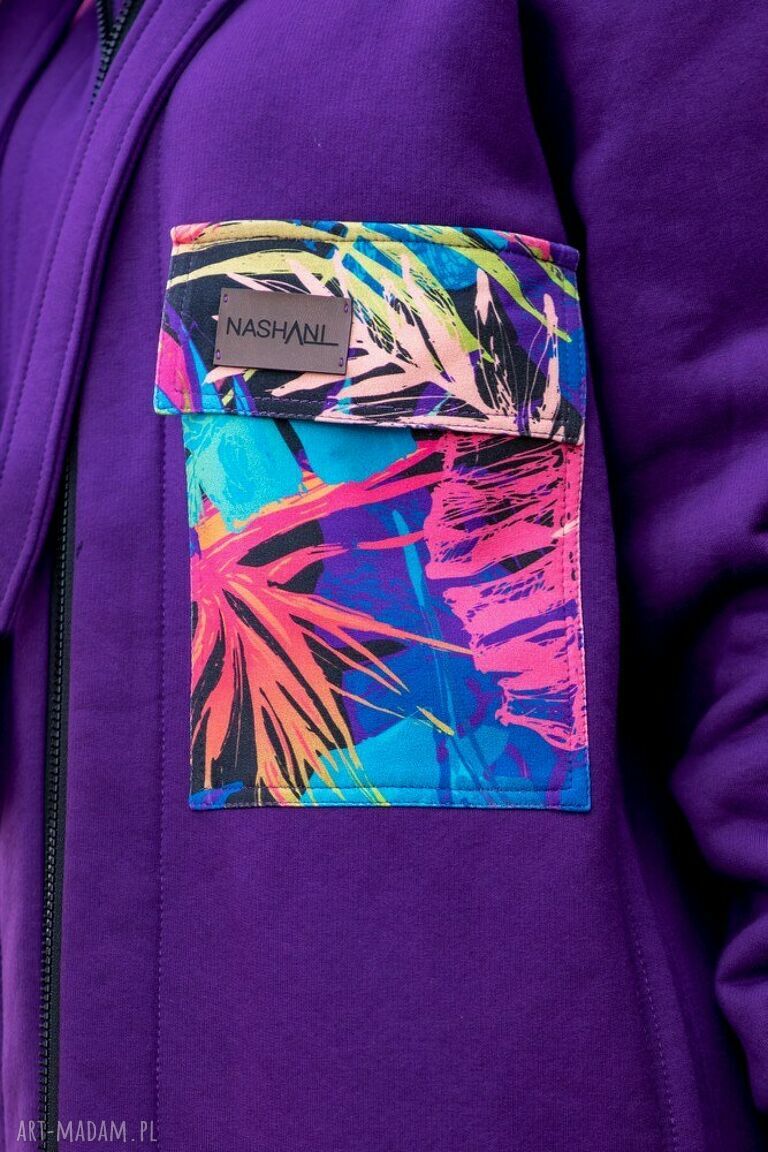 płaszcze: Bluzopłaszcz z kapturem ala koszula fioletowy Ręcznie zrobione