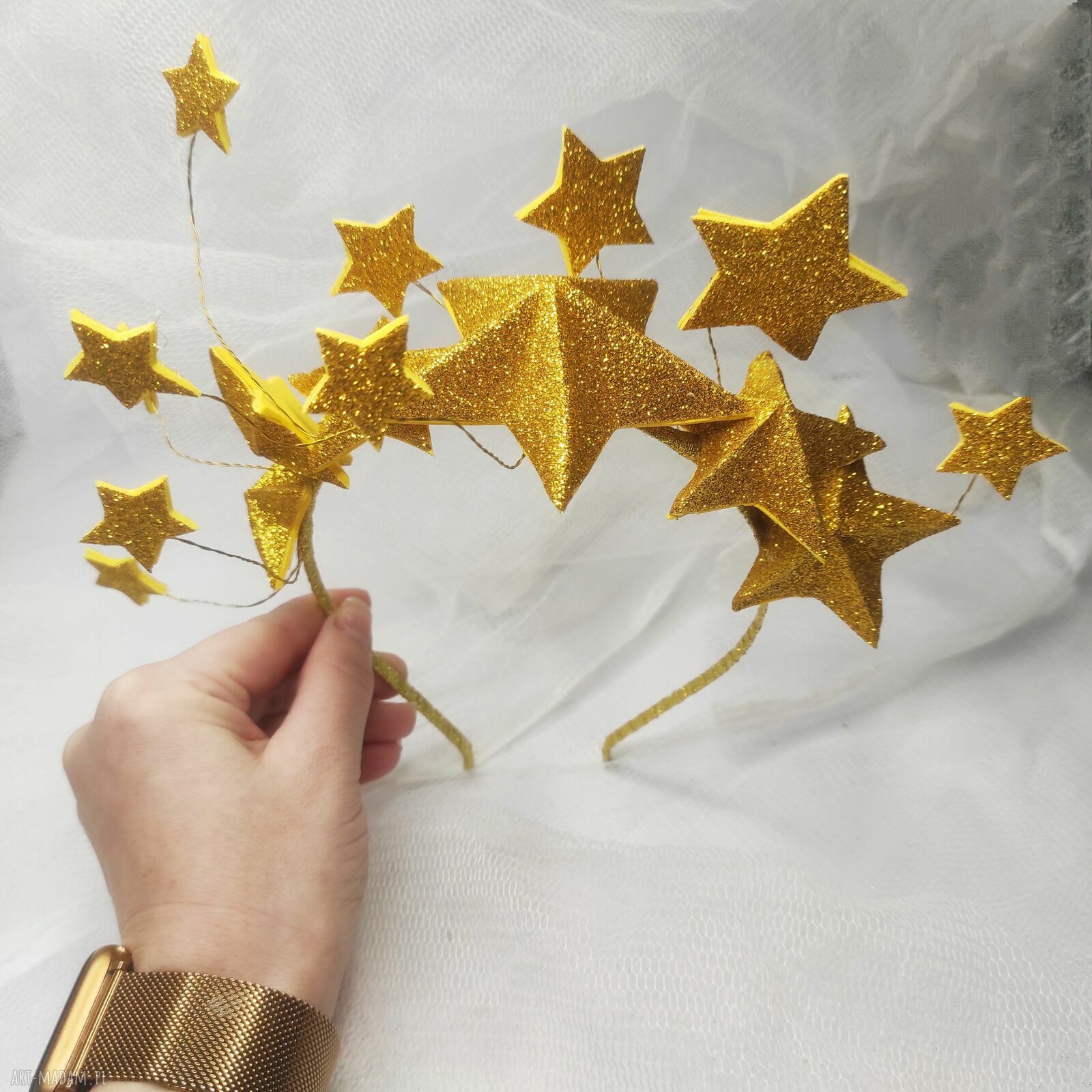 Błyszcząca opaska z gwiazdami bożonarodzeniowa - handmade do sesji i świątecznych stylizacji