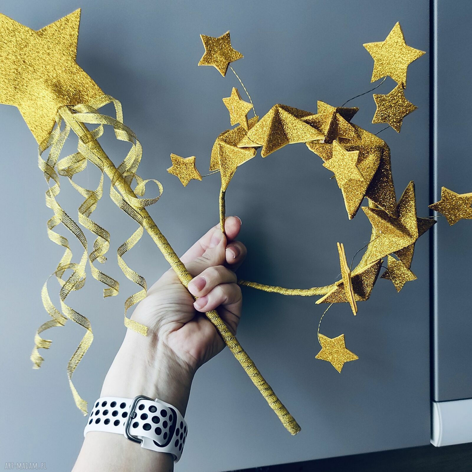 Błyszcząca opaska z gwiazdami bożonarodzeniowa - handmade do sesji i świątecznych stylizacji