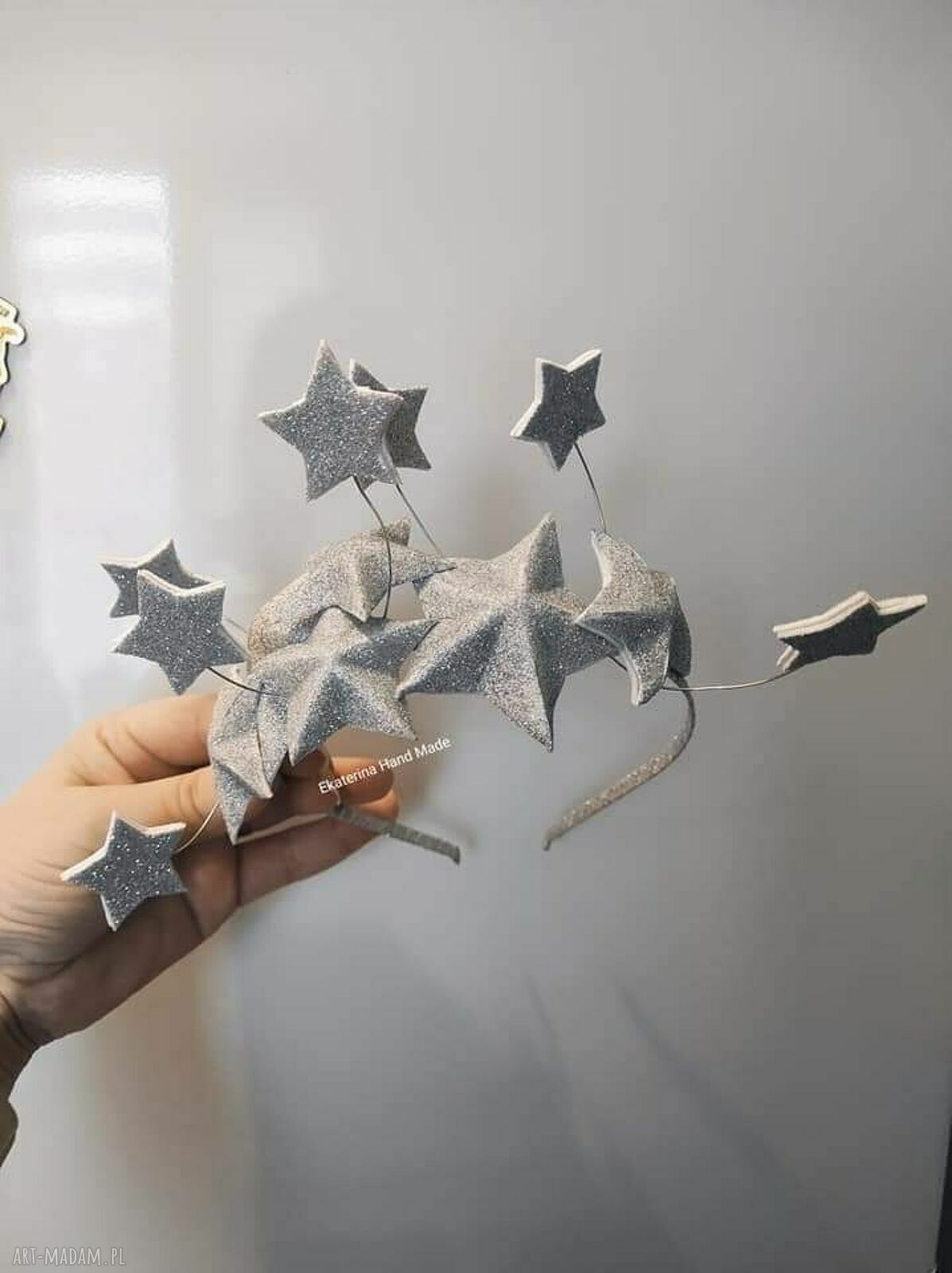 Błyszcząca opaska z gwiazdami bożonarodzeniowa - handmade do sesji i świątecznych stylizacji