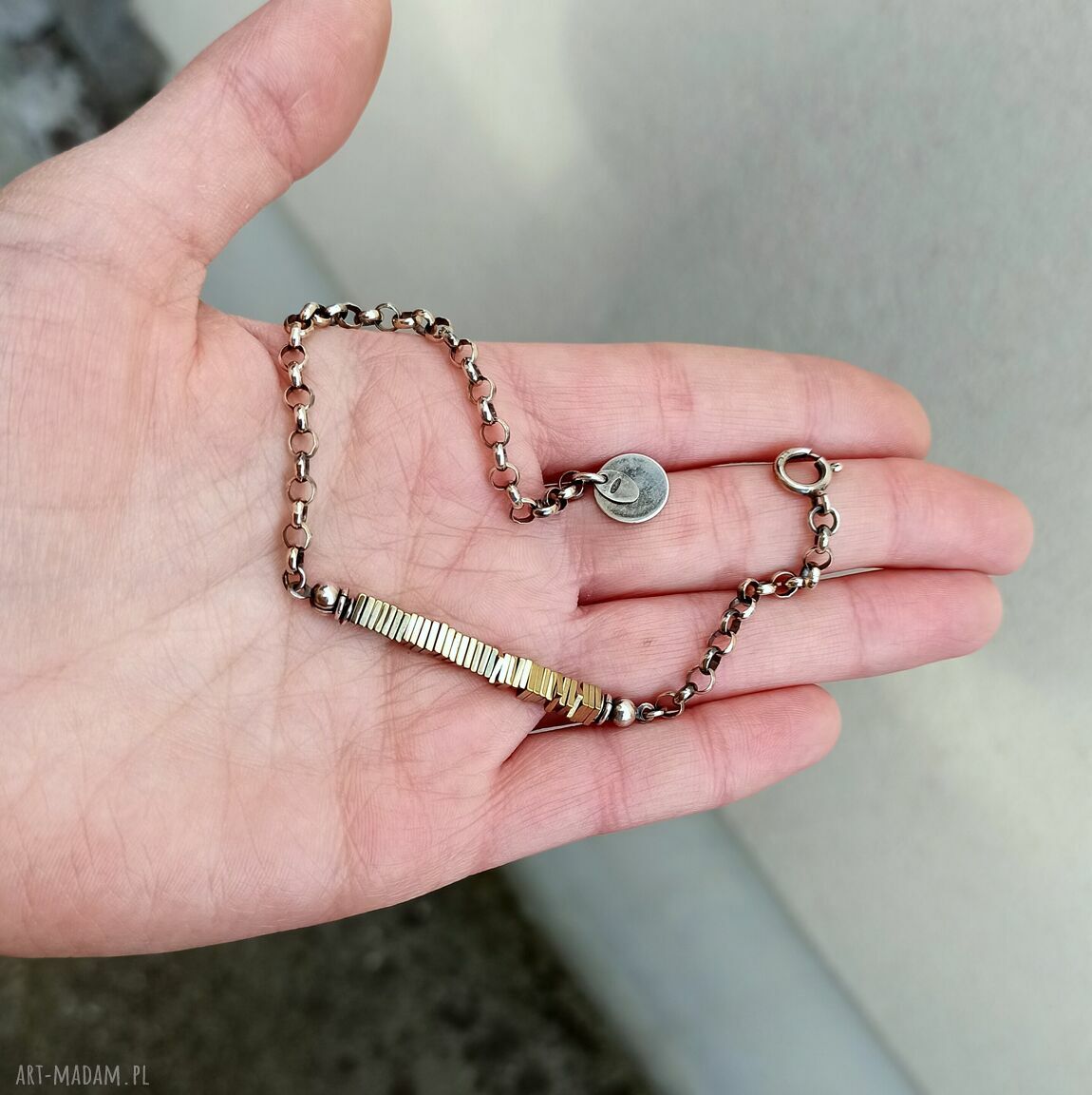 bransoletki: Srebro i złoty hematyt bransoletka łańcuszkowa. Handmade