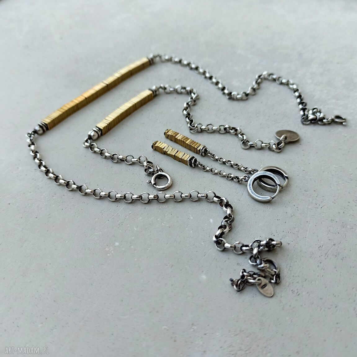 bransoletki: Srebro i złoty hematyt bransoletka łańcuszkowa. Handmade