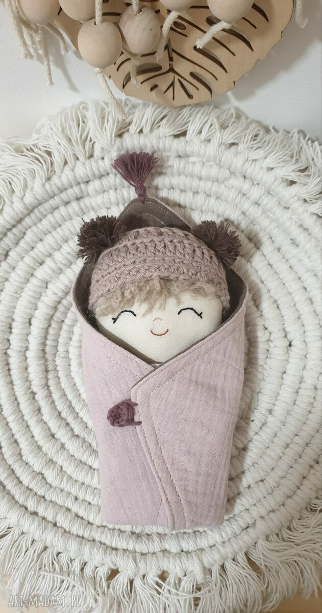 Lalka Bobas w rożku - mini laleczka 17 cm, rękodzieło Madika design