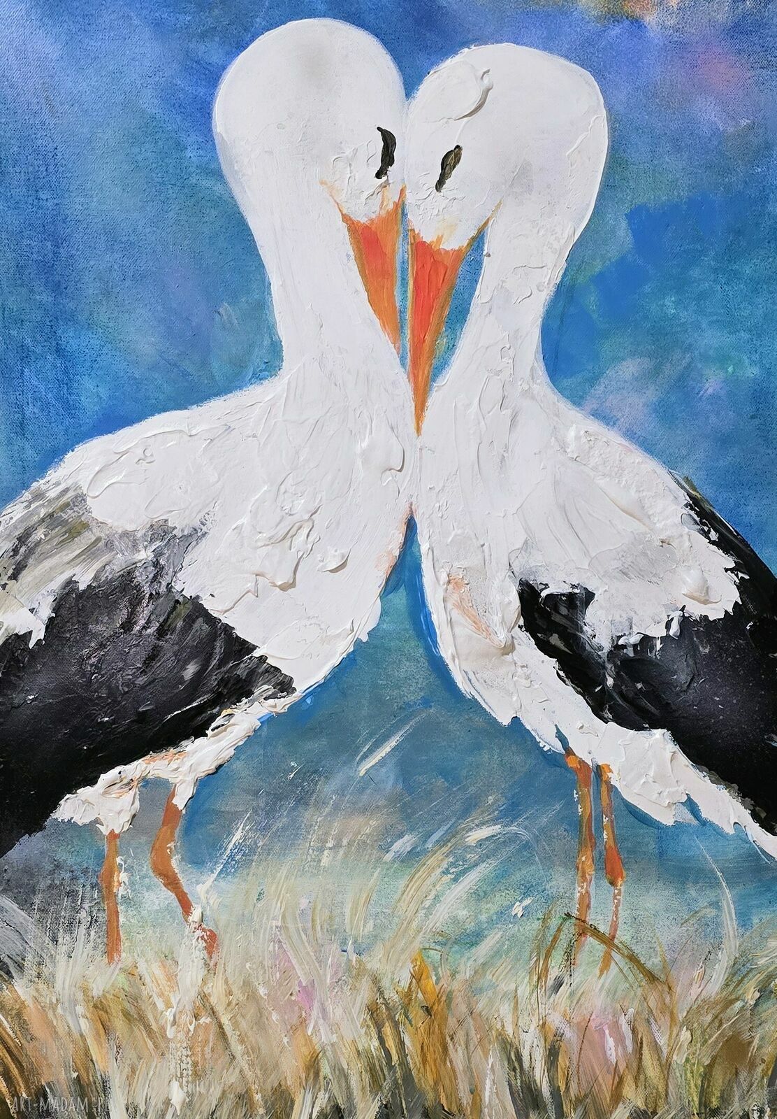 Bocianie Randez-Vous, obraz akrylowy na płótnie 50 x 70 cm