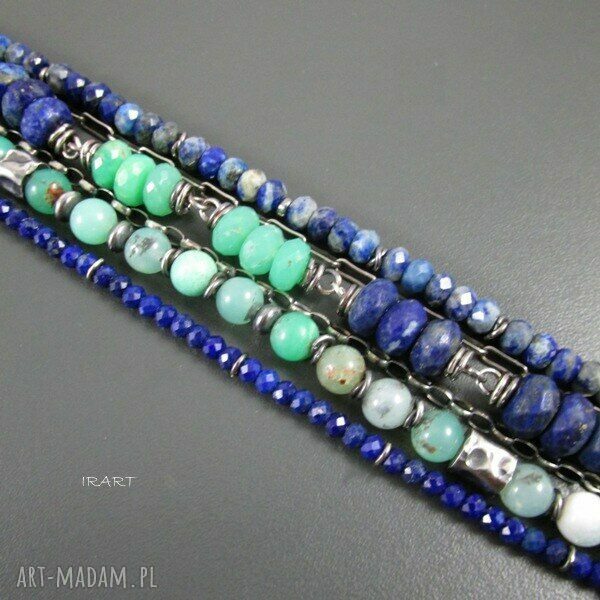 Bogata bransoletka z chryzoprazem i lapis lazuli w srebrze 925