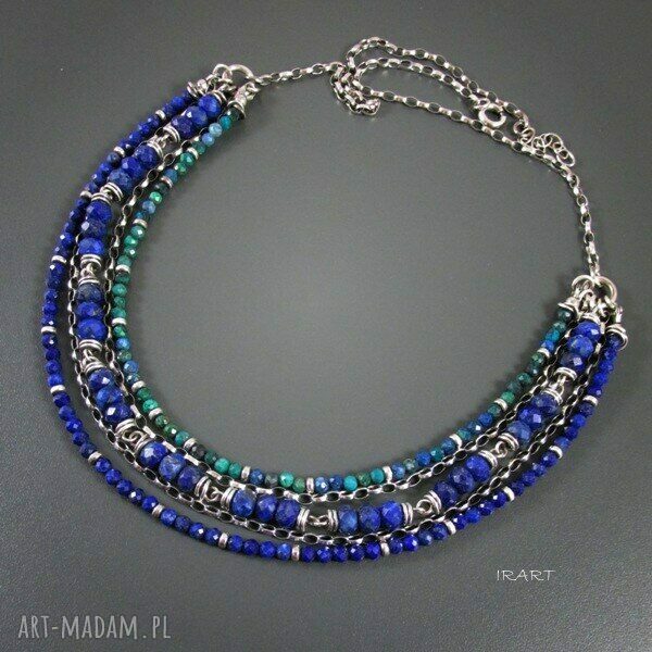 Bogaty naszyjnik z lapis lazuli i chryzokoli w srebrze 925 (handmade)