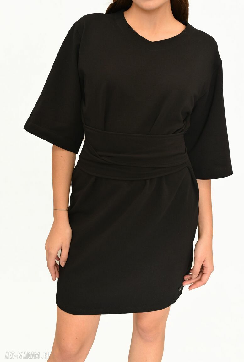 Sukienka Bogini Czarna midi - wiązana kimono