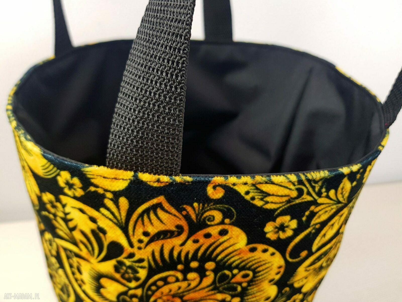 Bogo lunchbag - śniadaniówka w kwiaty na zakupy i do szkoły, camel (wodoodporna, handmade)