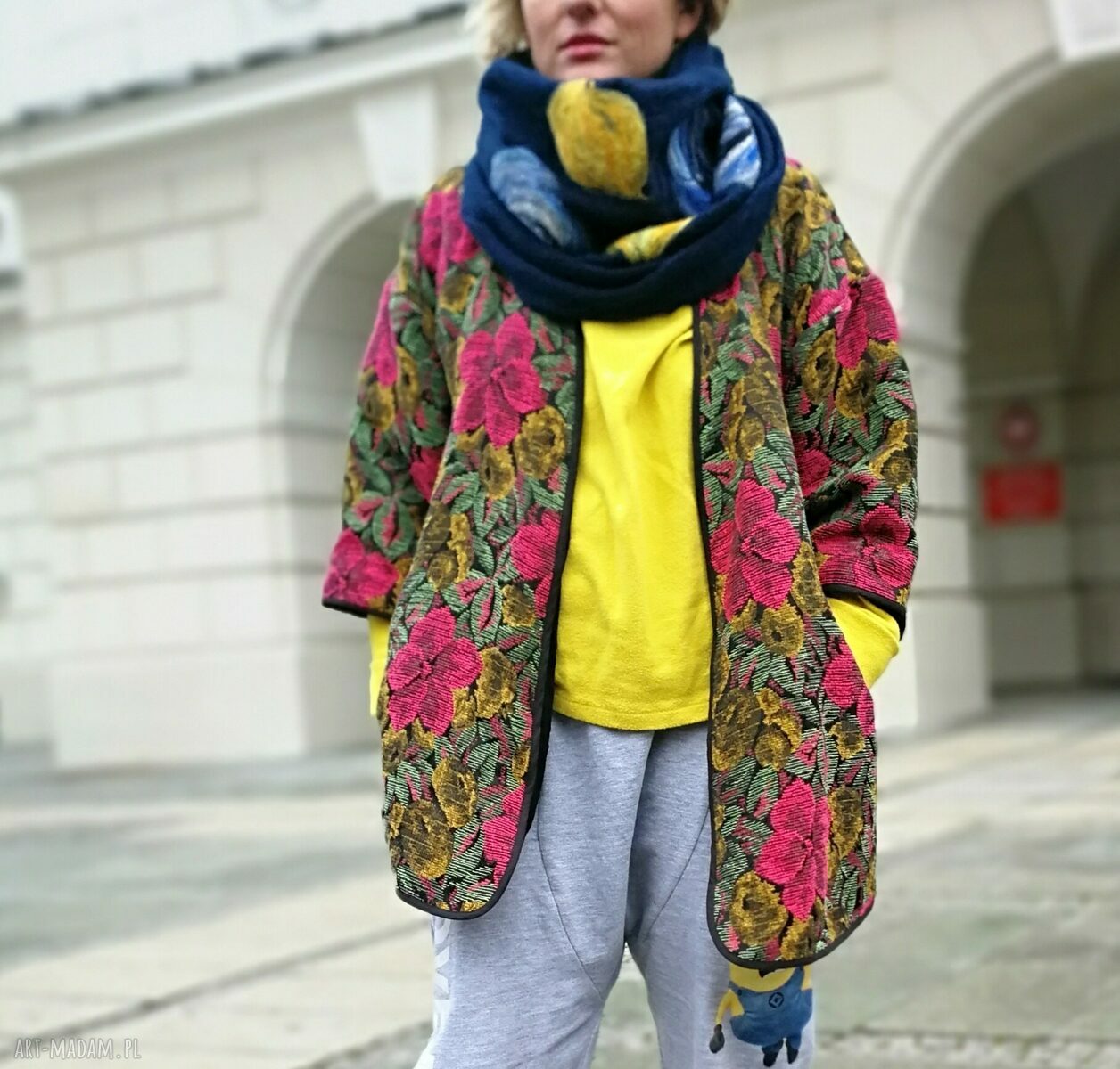 Komin bohemian - wełniany etniczny i ludowy, filcowany z wełny merynosów