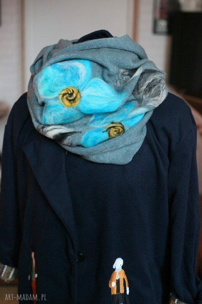 Komin bohemian z wełny merynosów - ciepła tuba etno handmade