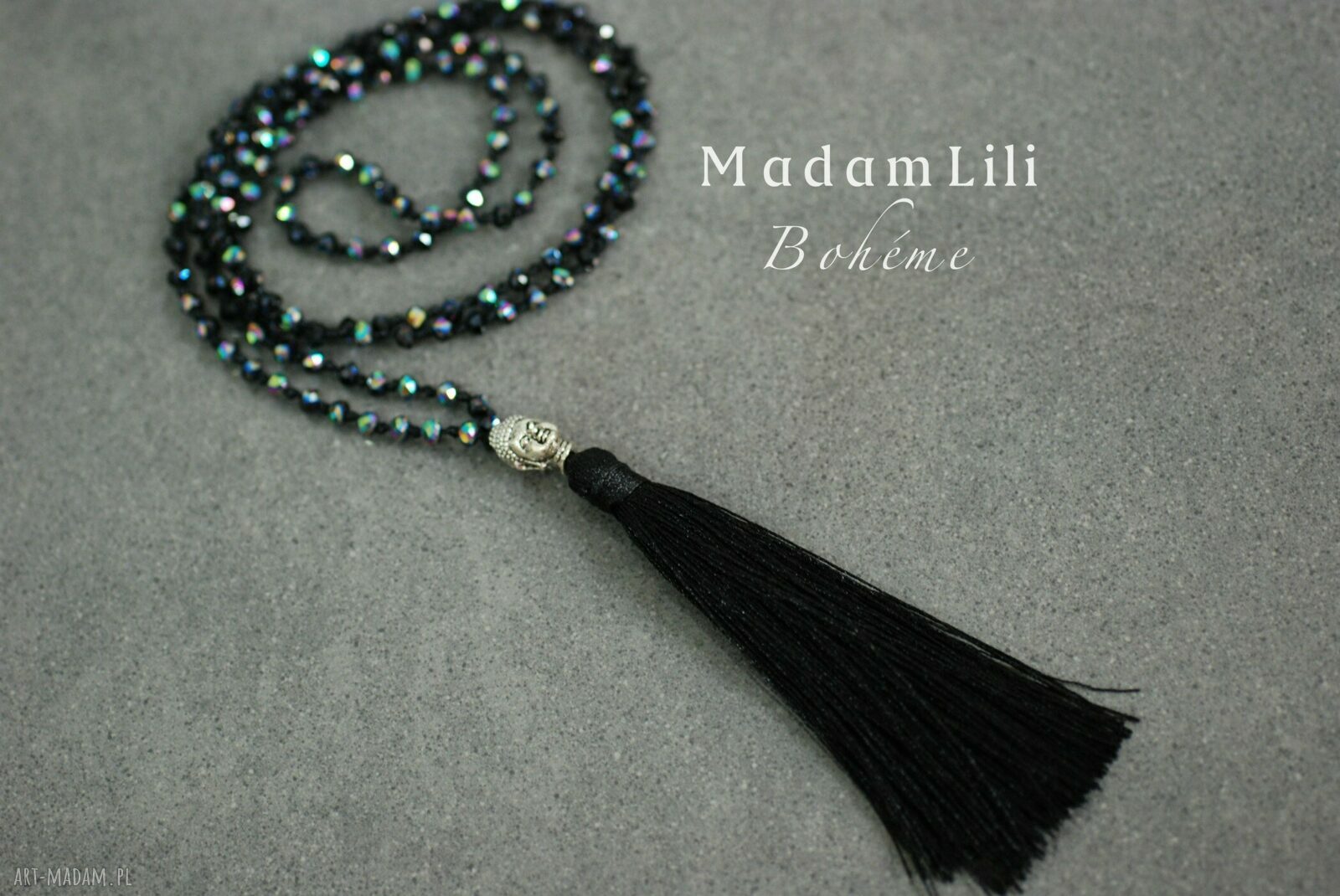 naszyjniki: Bohéme Buddha długi naszyjnik z frędzlami czarny Autorskie