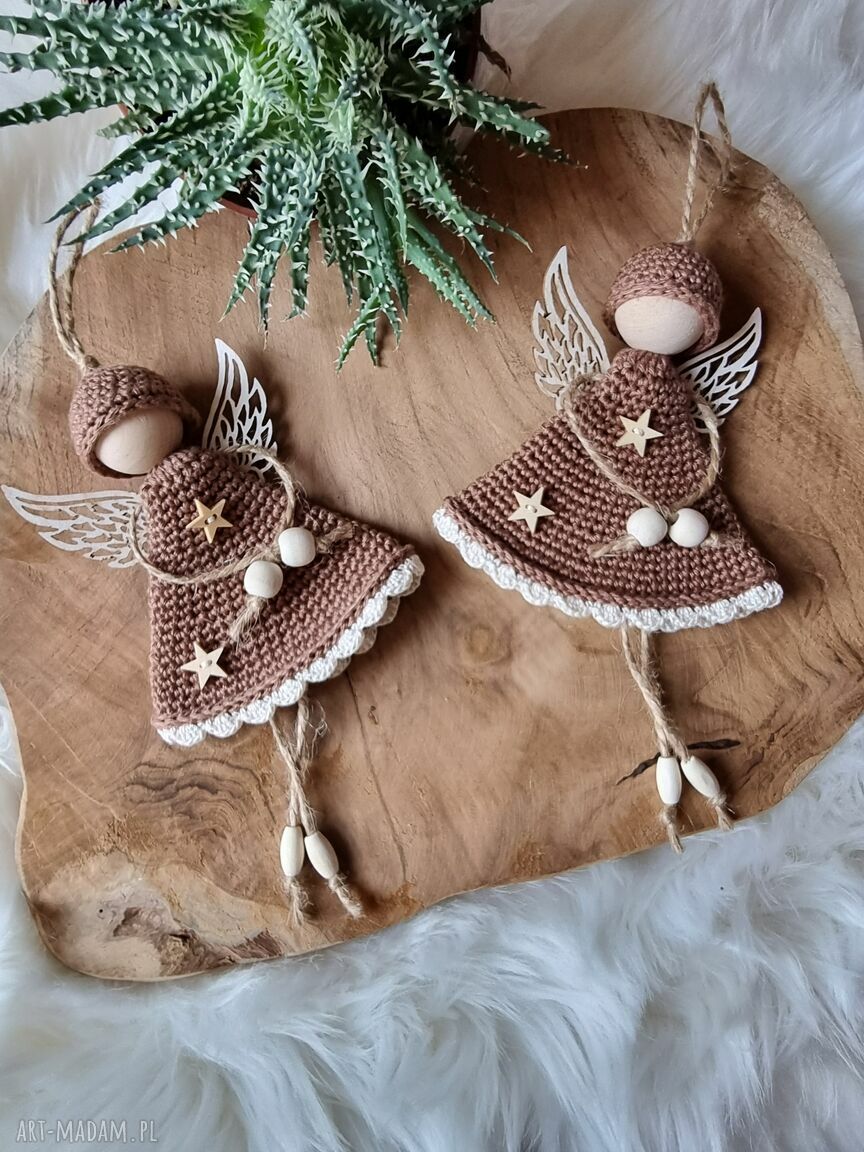 Anioł boho amulet intencyjny 20 cm ecru i zieleń - na szczęście i dobre intencje