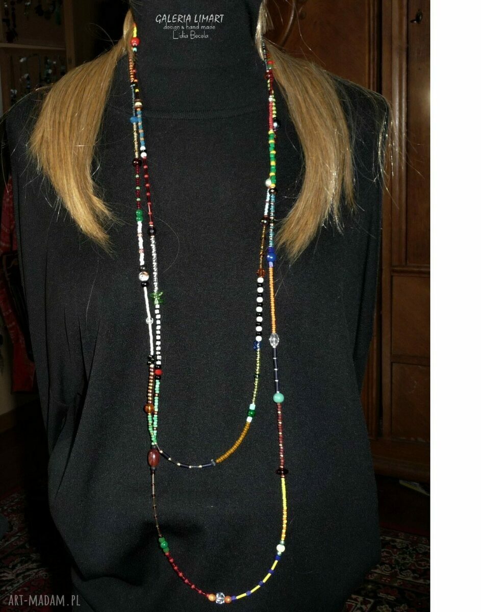 Boho bajecznie kolorowy naszyjnik z seed beads, ok. 230 cm