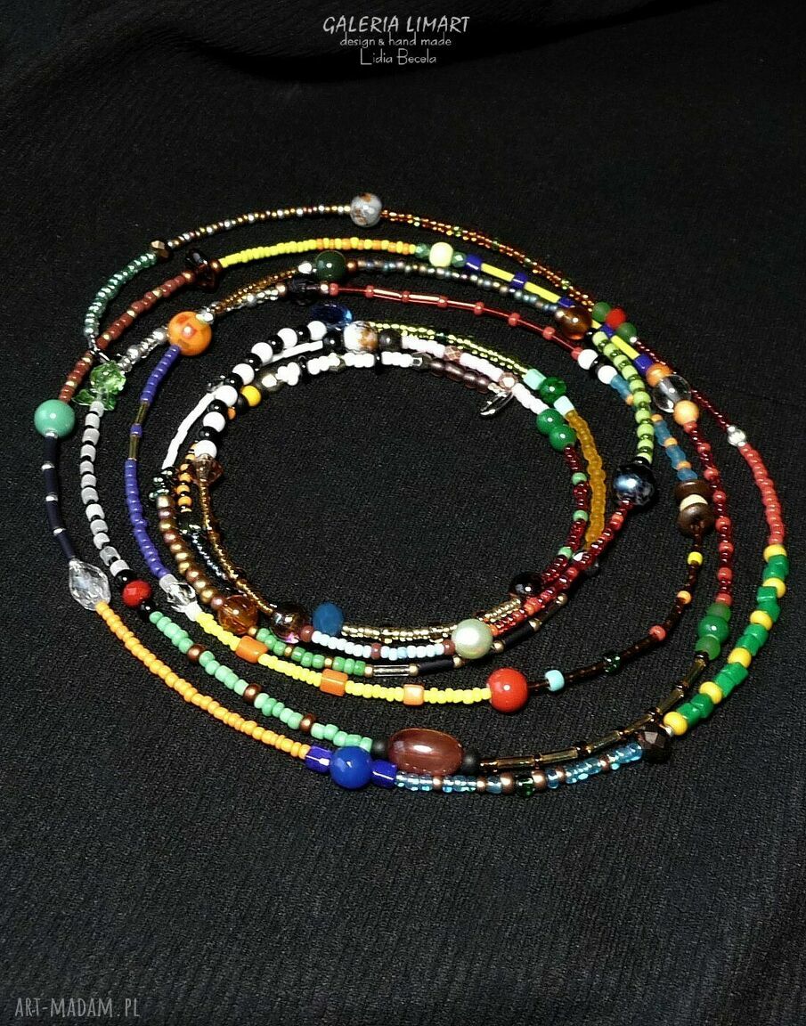 Boho bajecznie kolorowy naszyjnik z seed beads, ok. 230 cm