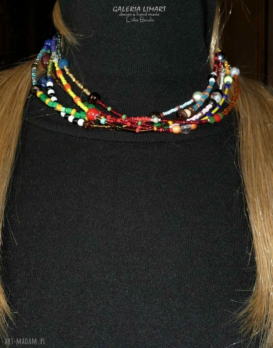 Boho bajecznie kolorowy naszyjnik z seed beads, ok. 230 cm
