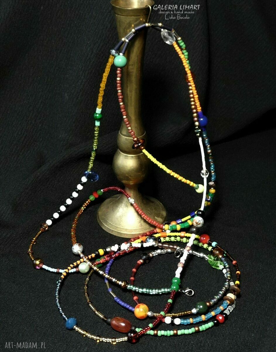 Boho bajecznie kolorowy naszyjnik z seed beads, ok. 230 cm