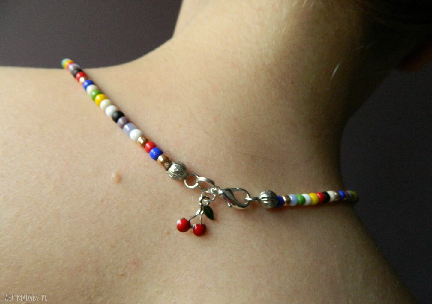 Kolorowy choker boho blisko szyi - etno folk z koralików szklanych 4 mm