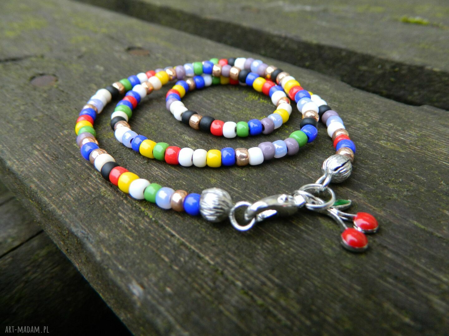 Kolorowy choker boho blisko szyi - etno folk z koralików szklanych 4 mm