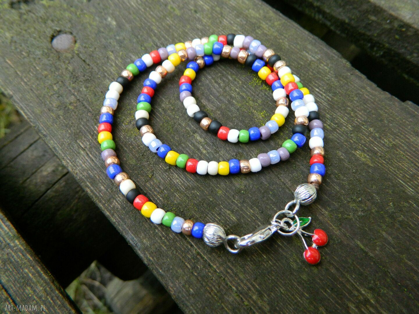 Kolorowy choker boho blisko szyi - etno folk z koralików szklanych 4 mm