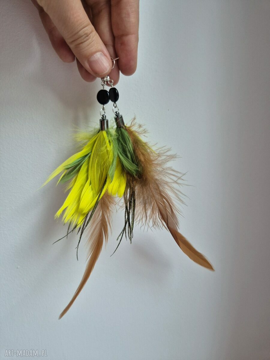 Kolczyki Boho Ruda Klara - lekkie, kolorowe i długie, zielone oraz pomarańczowe