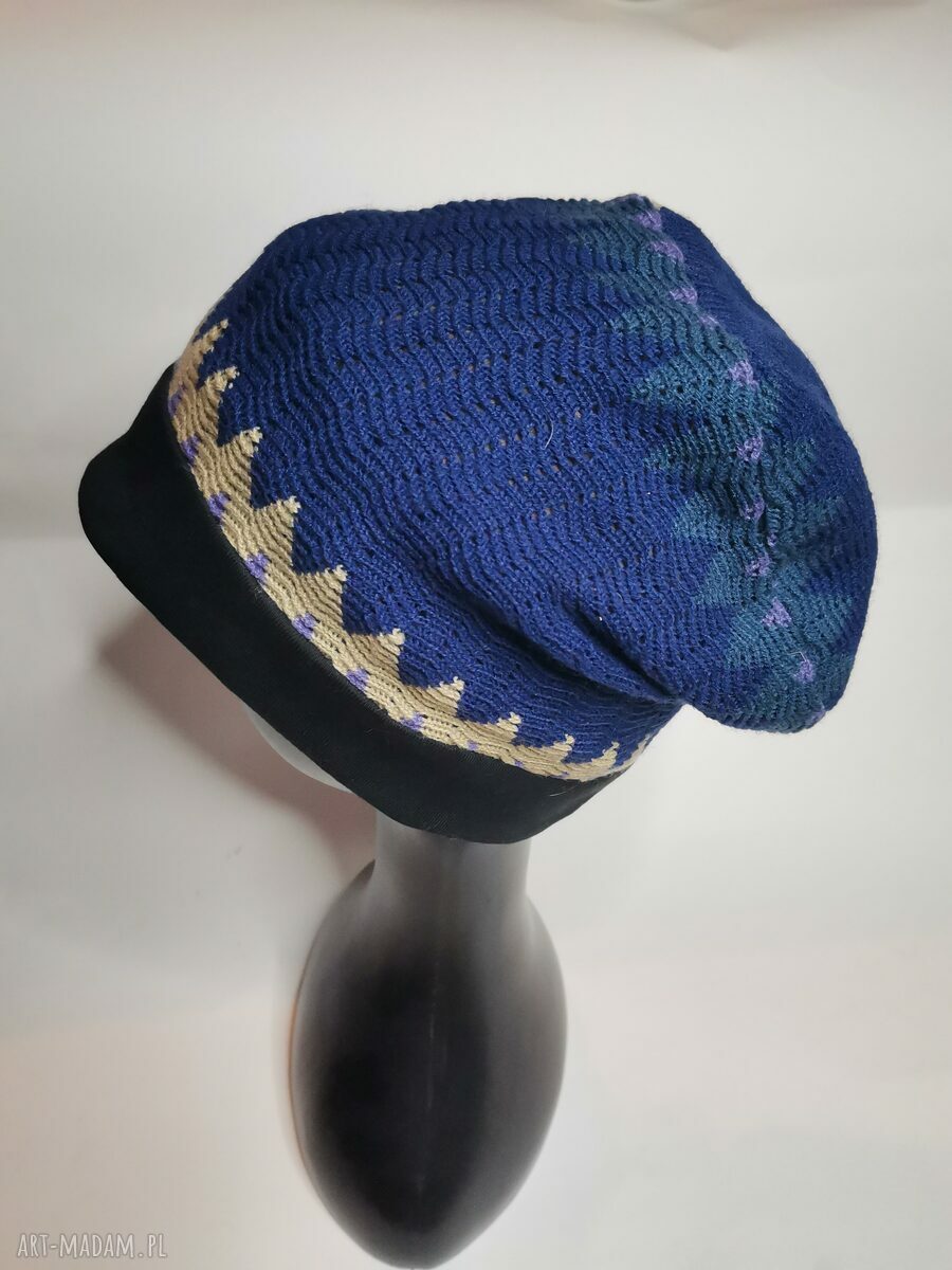Boho czapka codzienna na podszewce - etno folk Frida, uniwersalna
