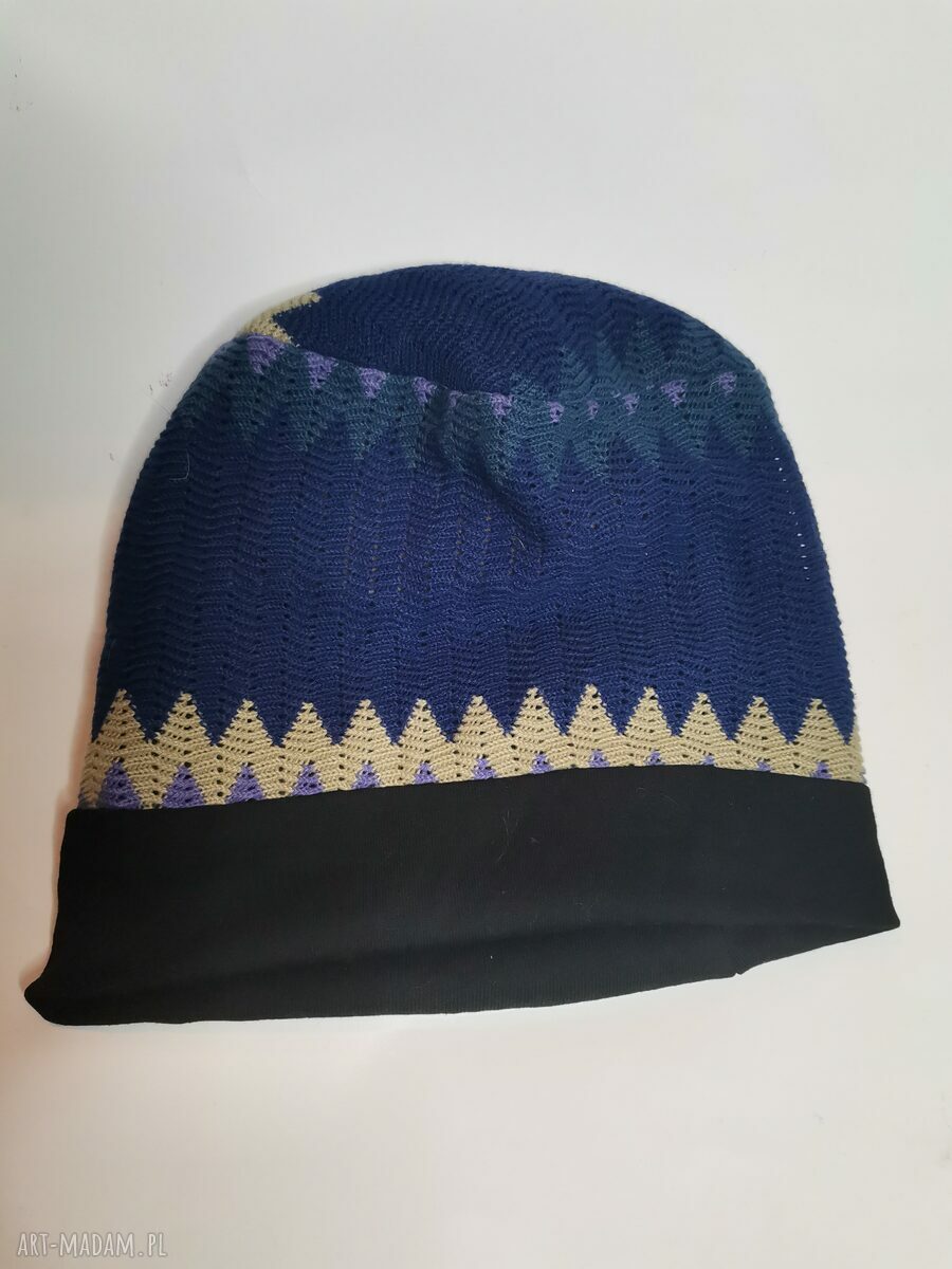 Boho czapka codzienna na podszewce - etno folk Frida, uniwersalna