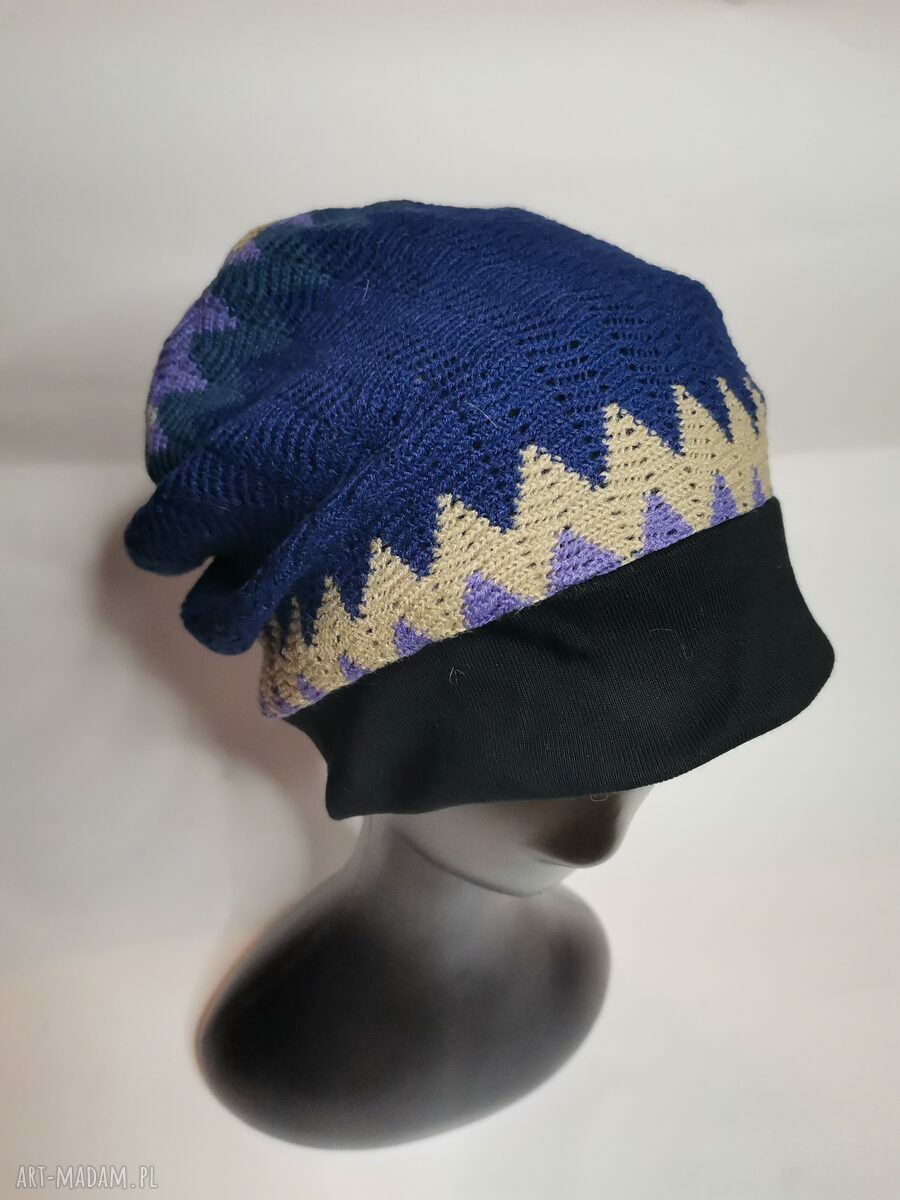 Boho czapka codzienna na podszewce - etno folk Frida, uniwersalna