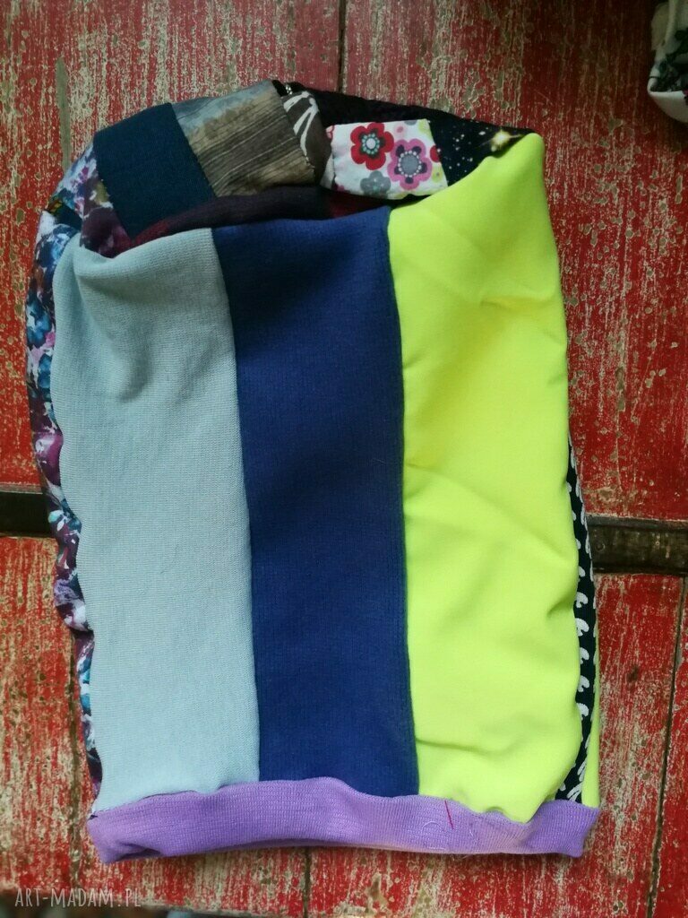 Czapka boho etno wiosenna ruda - patchwork na podszewce (rozmiar uniwersalny)