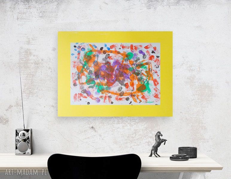Boho abstrakcyjna grafika na ścianę 30x40 cm - ręcznie malowany rysunek do loftu