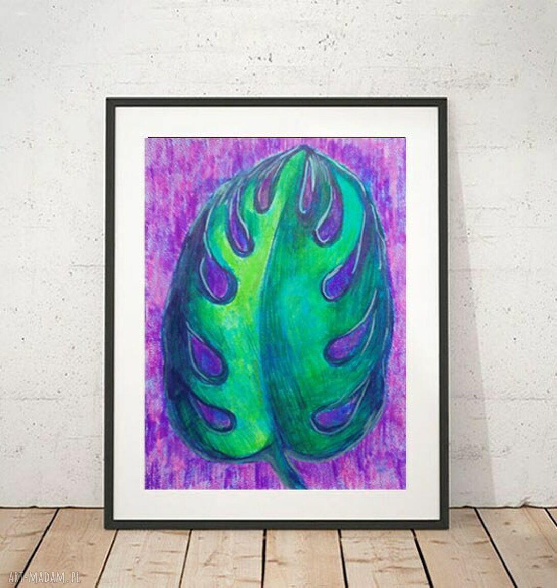 Boho dekoracja do domu - ręcznie malowany liść i monstera A4 21x30