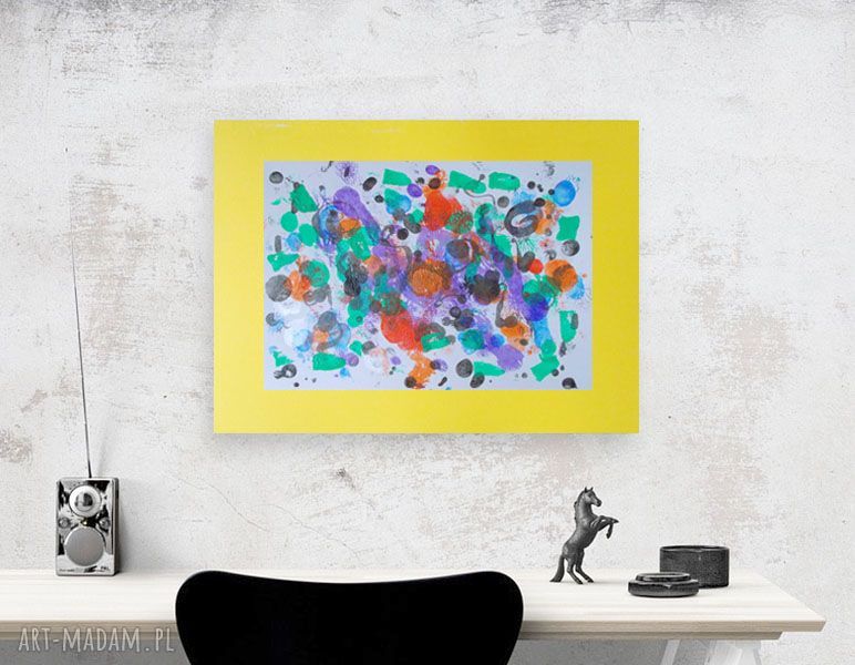 Boho abstrakcyjna grafika A3 30x40 - ręcznie malowany obraz bez oprawy