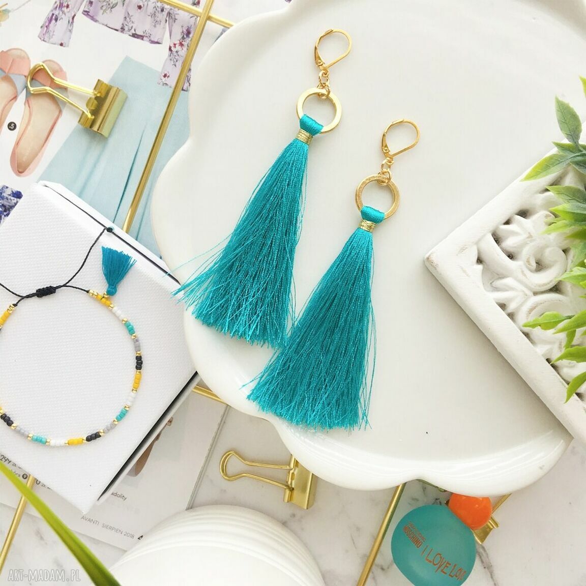 Kolczyki Boho - Turquoise (turkusowe z chwostami) Ilovehandmade