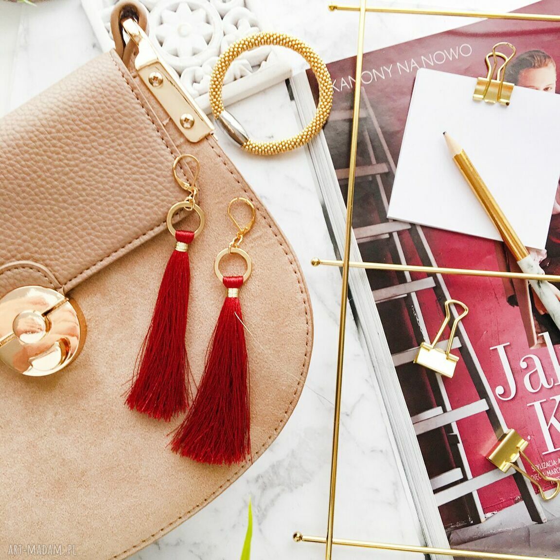 Kolczyki Boho Burgund z chwostami
