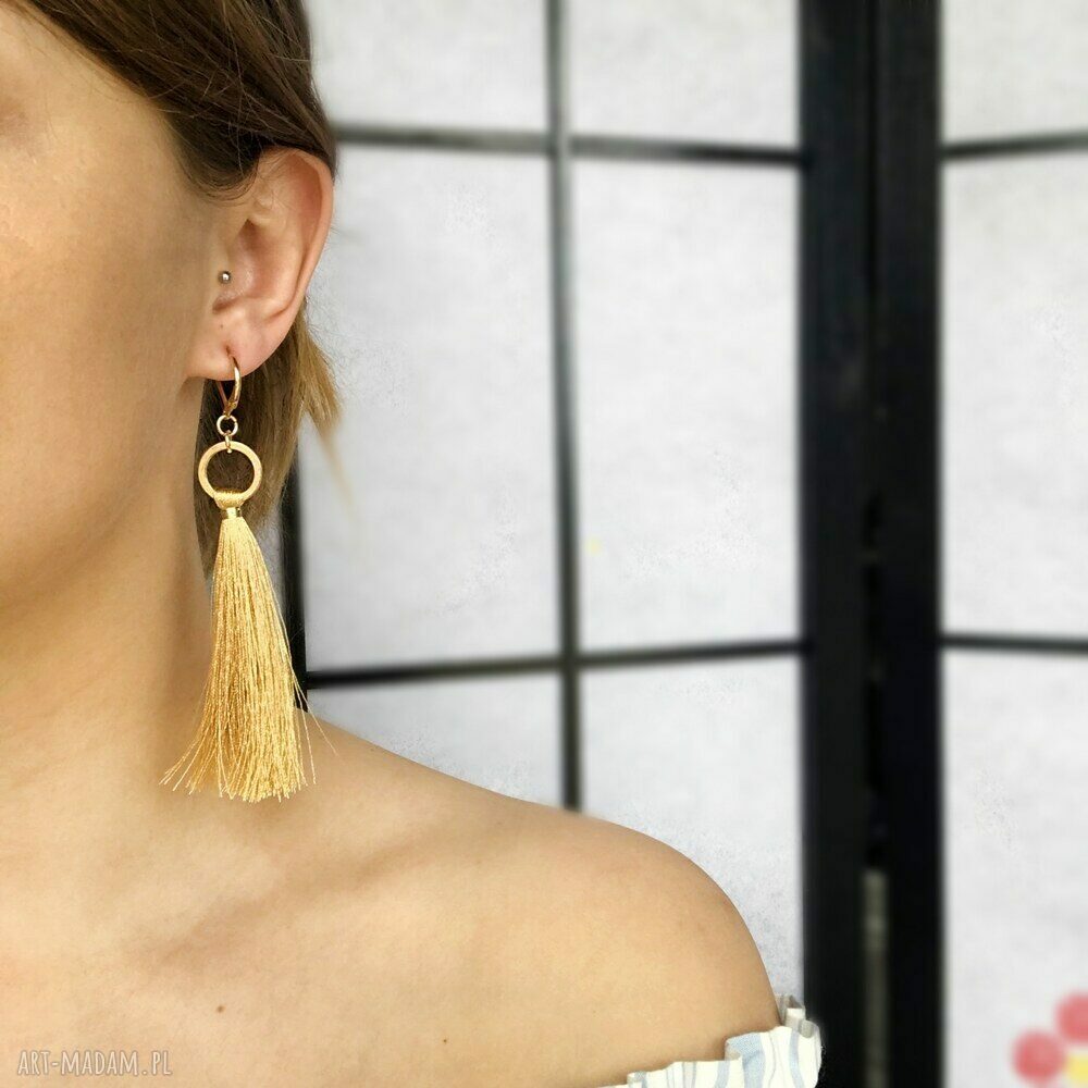 Kolczyki Boho Mustard z chwostami - ultralekkie, antyalergiczne 316L