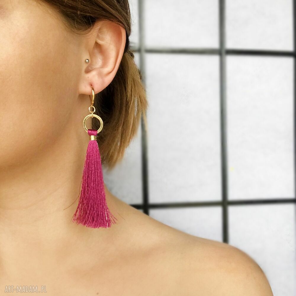 Kolczyki Boho Dark Fuchsia z chwostami - ultralekkie i wygodne