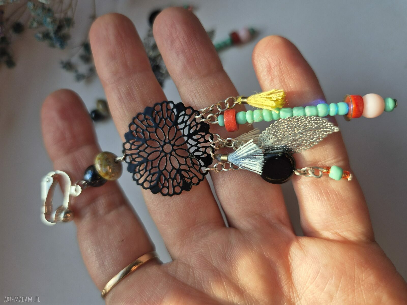 Klipsy boho-orient "ET" - lekkie klipsy handmade