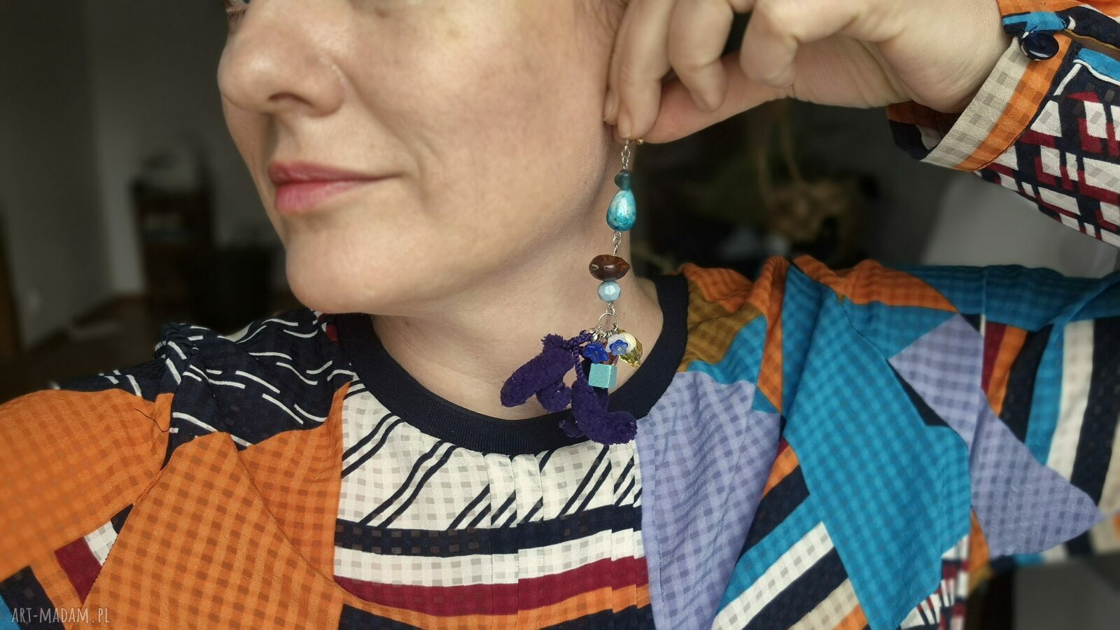 Klipsy boho folk Ruda Klara - energetyczne fioletowe