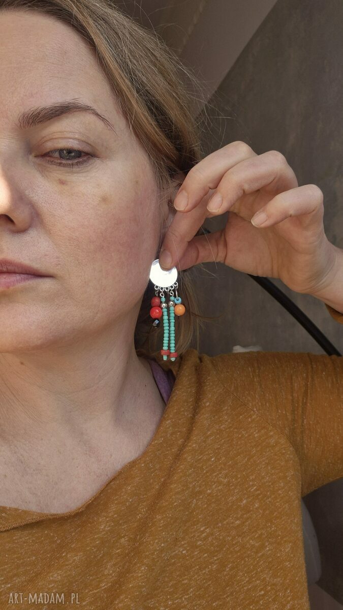 Klipsy boho folk Frida - energetyczne kolorowe na klipsy