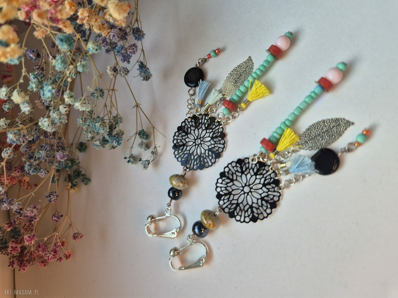 Klipsy boho-orient "ET" - lekkie klipsy handmade