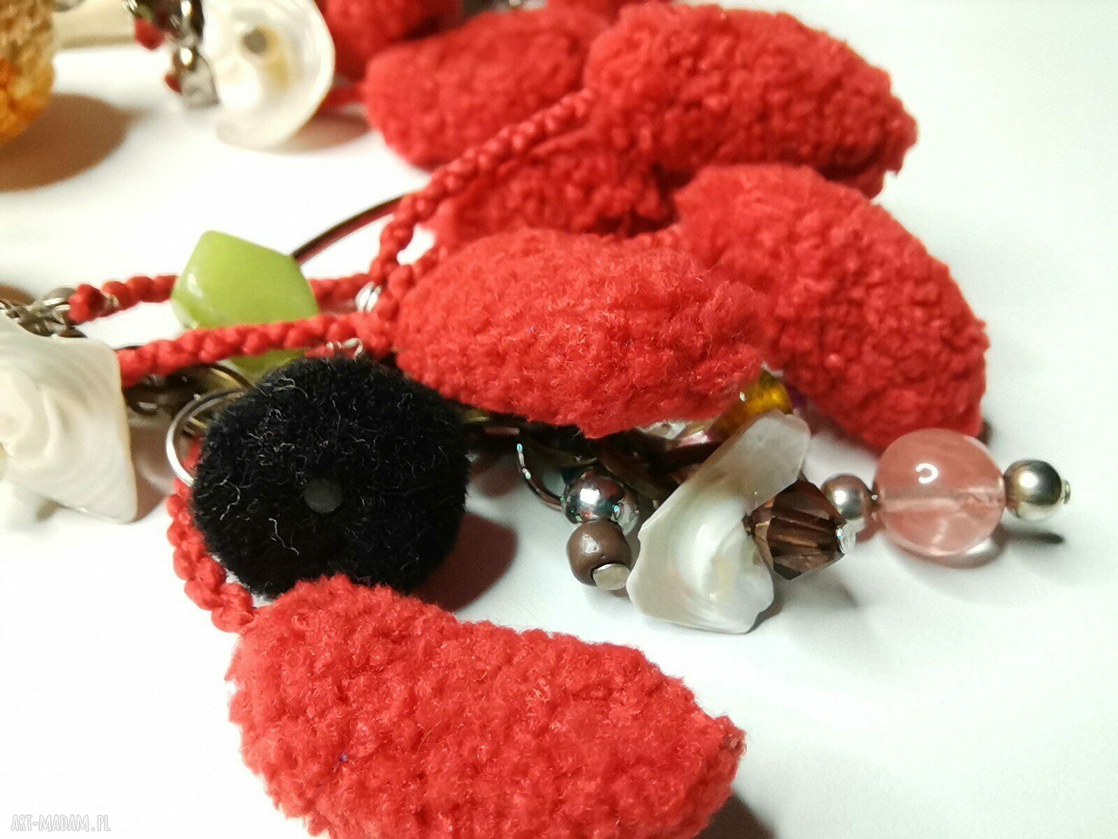 Klipsy boho szydełkowe folk z żółtymi frędzlami
