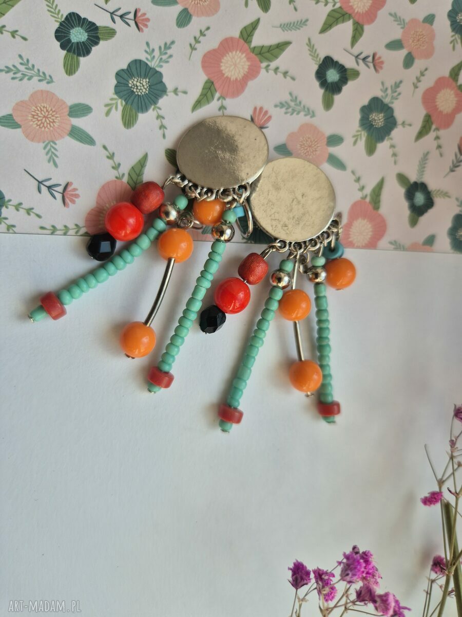 Klipsy boho folk Frida - energetyczne kolorowe na klipsy