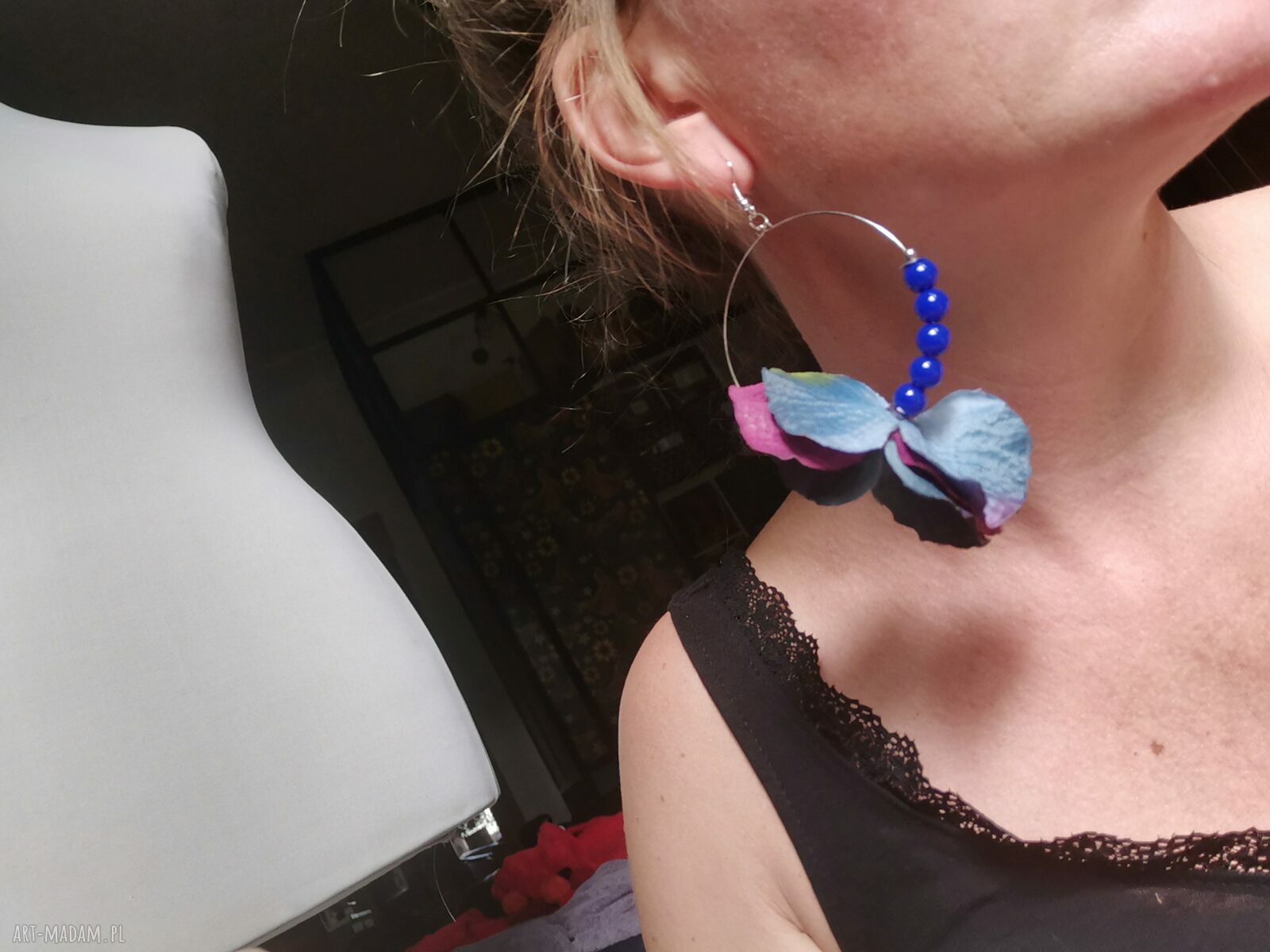 Kolczyki boho kwiaty i pióra - lekkie etno od Ruda Klara