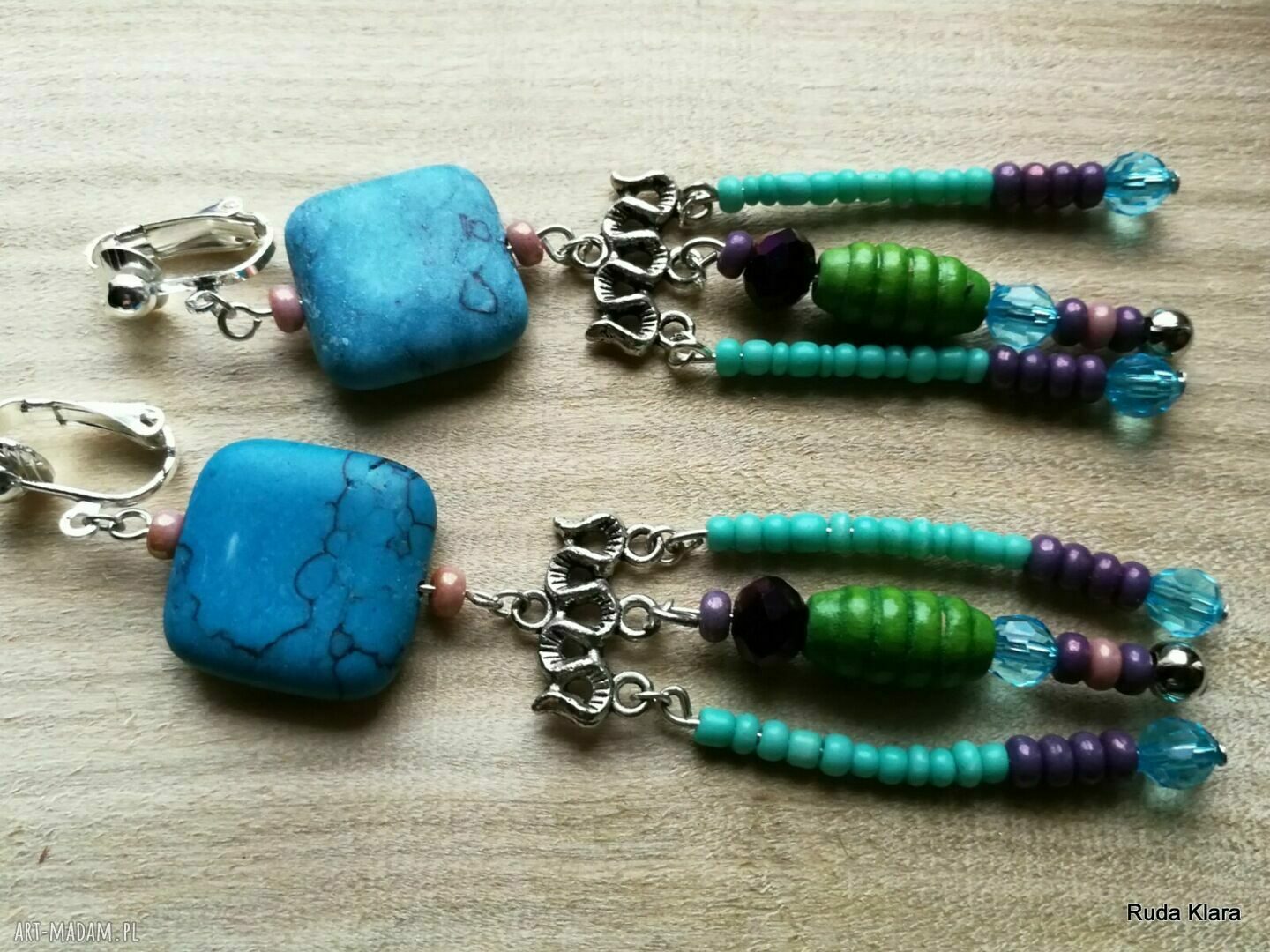 Duże boho klipsy orientalne wiszące kolorowe - box x1